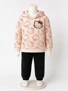 Hello Kitty Cream & Pink Hoodie for Kids - Embroidered Character Pullover